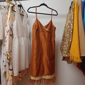 Vintage Y2k Lynn Lugo Copper Raw Silk Mermaid Hem Dress Large